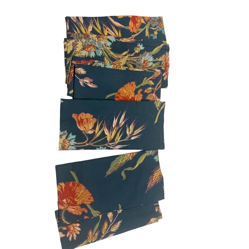 April Cornell 6 TEAL WILDFLOWERS NAPKINS Fall rust cotton